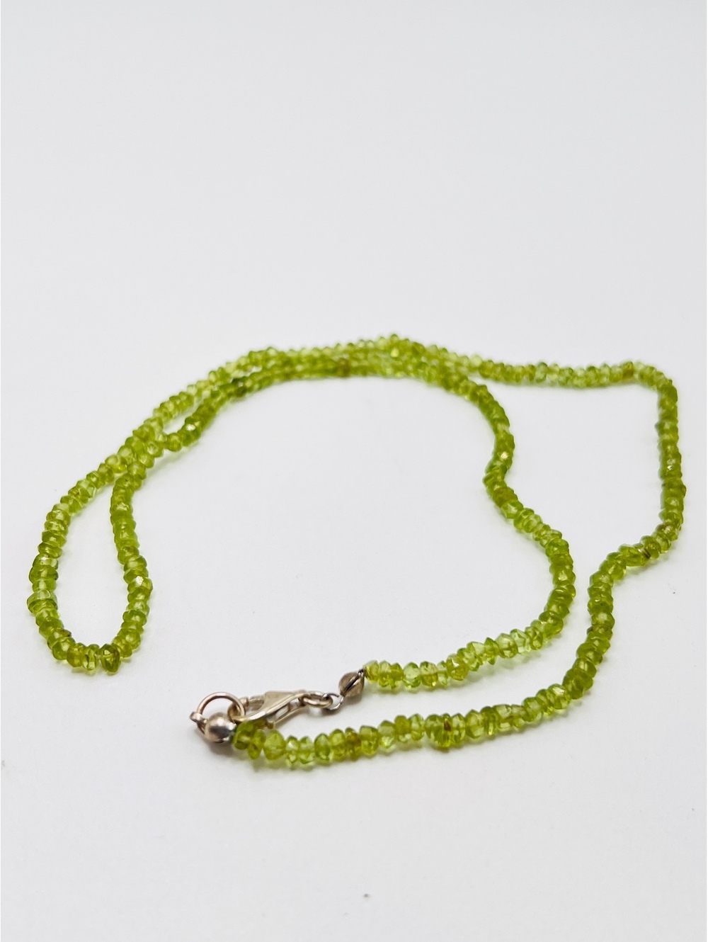 Natural Peridot Faceted Bead Necklace 925 Sterling Silver Green Gemstone